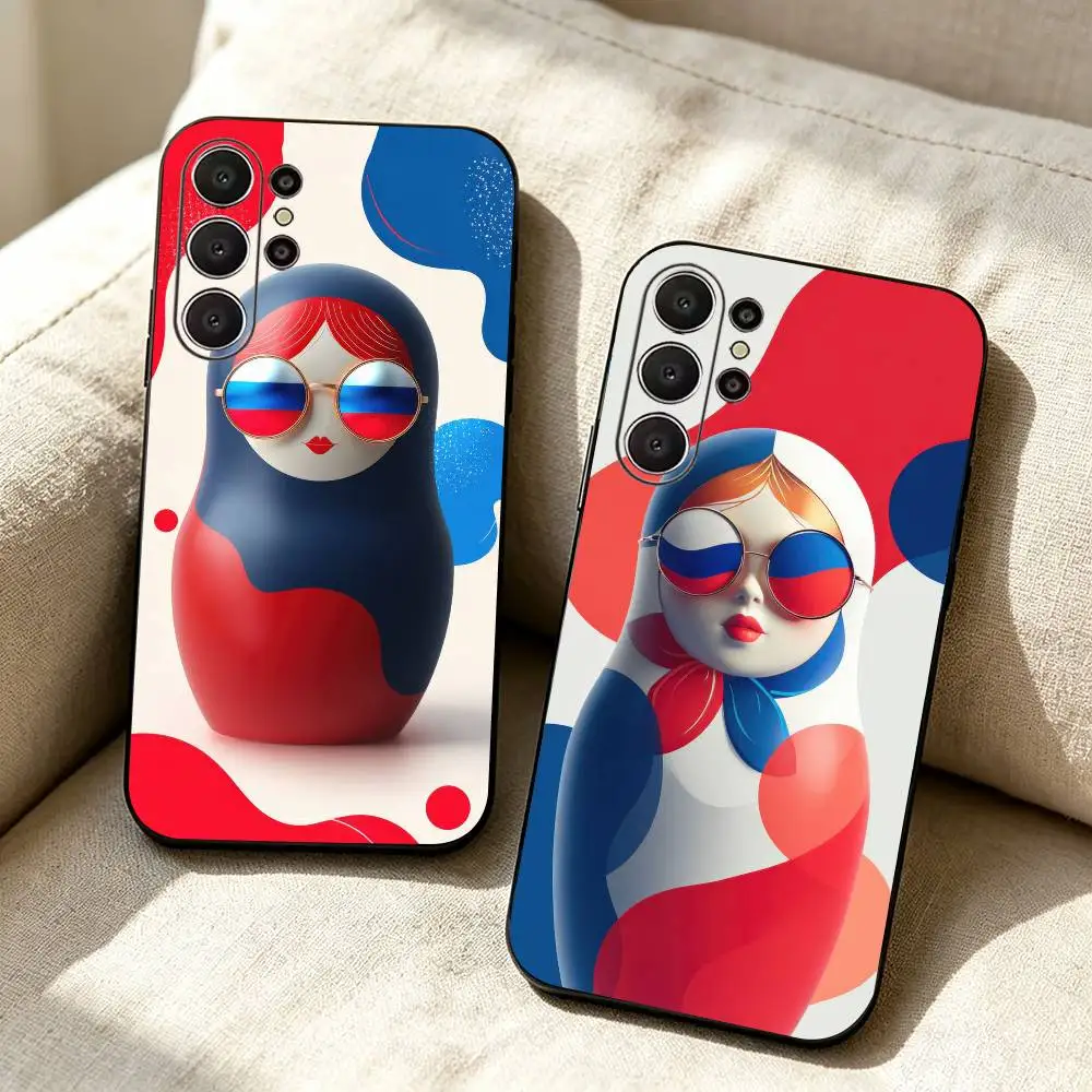 Adorable Russian Folk Art Doll Phone Case For Samsung S26,S24,S21,S22,Plus S23,S30,Ultra,S20,Fe,Black Soft Silicone