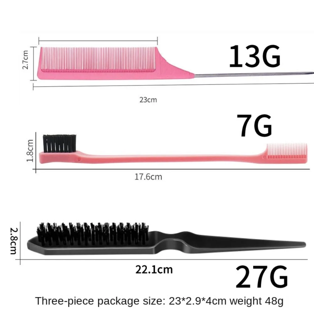 Slicking Hair Brush Set, Rat Tail Comb para Edge e Back Slick, Provocando Cerdas, Cabelo Grooming, 3pcs