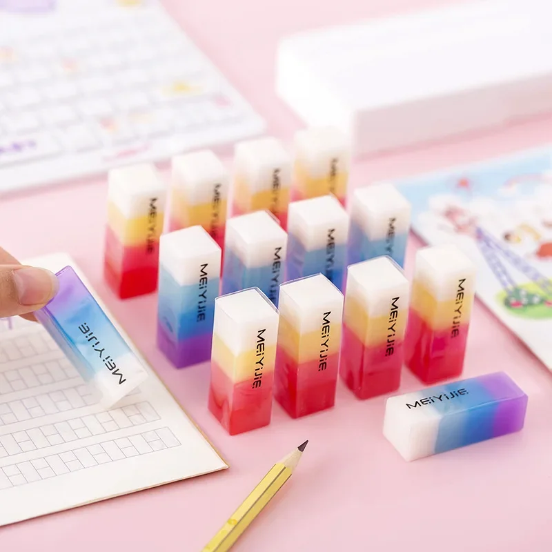 5Pcs Gradient Color Jelly Square Student Eraser Students' Supplies Gift Christmas Gift