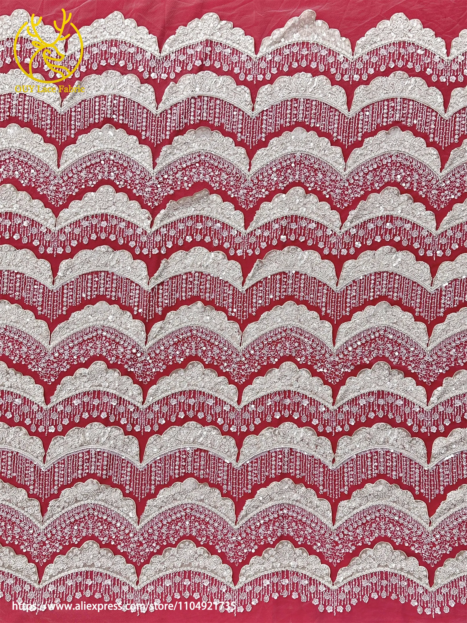 3D Luxuriöser Afrikanischer Stickerei-Spitzenstoff 2026 Hochwertiger Französischer Perlen-Pailletten-Spitzenstoff für Brautkleider und Festkleider – Detail 10