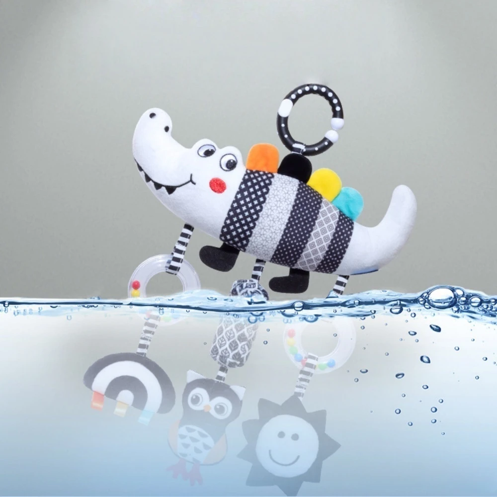 لعبة سرير الأطفال الحسية المتنقلة باللونين الأبيض والأسود، خشخيشات متنقلة لأجراس السرير للأطفال