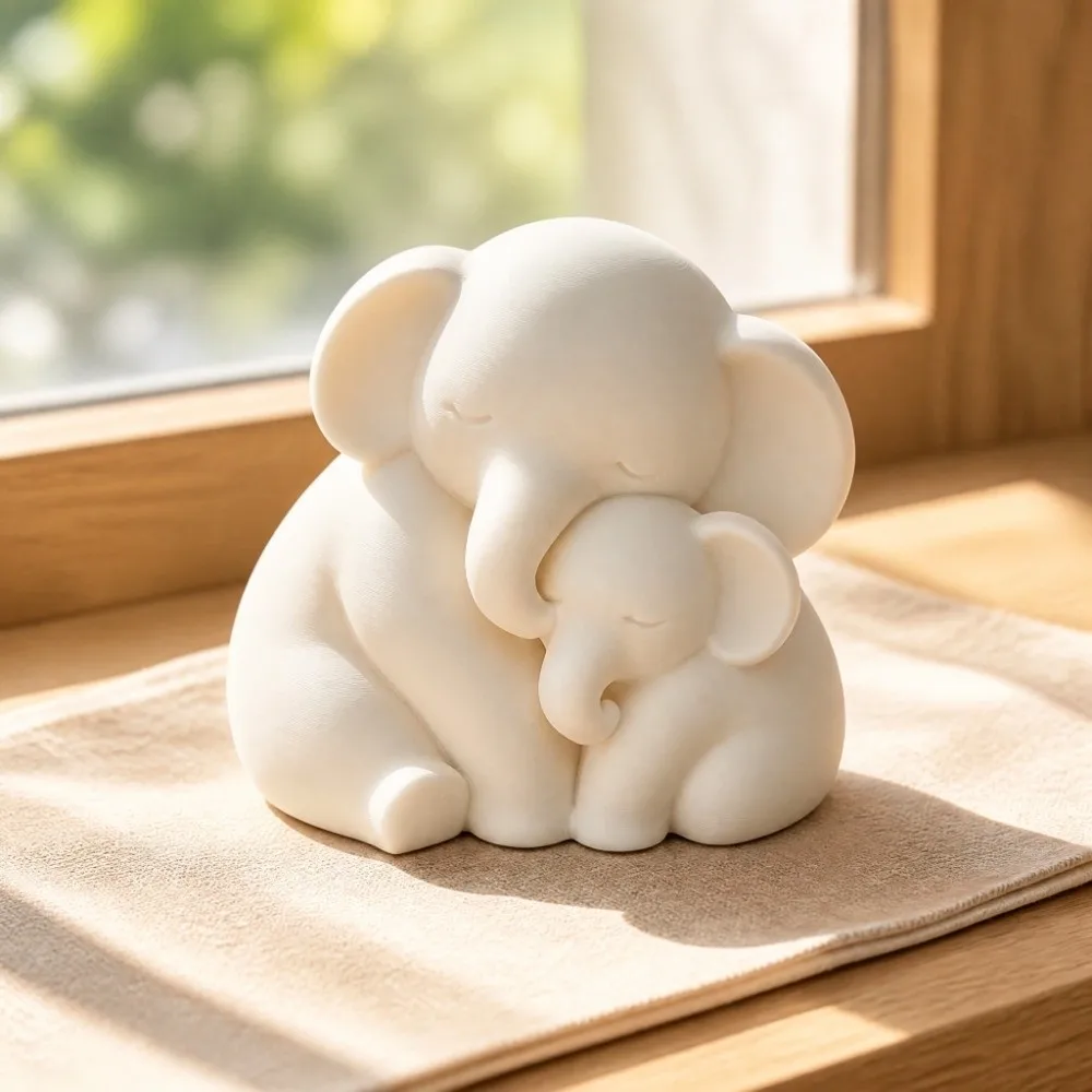 3D Printed Mother Baby Elephant Statue Cute Animal Minimalist Parent Child Elephant Sculpture Motherly Love Theme Plastic