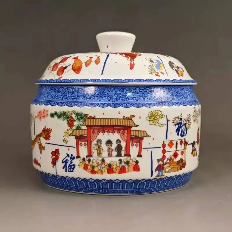 China Jingdezhen Famille Rose Porcelain Pot Children's Pattern Tea Box 6.49Inch 1966S