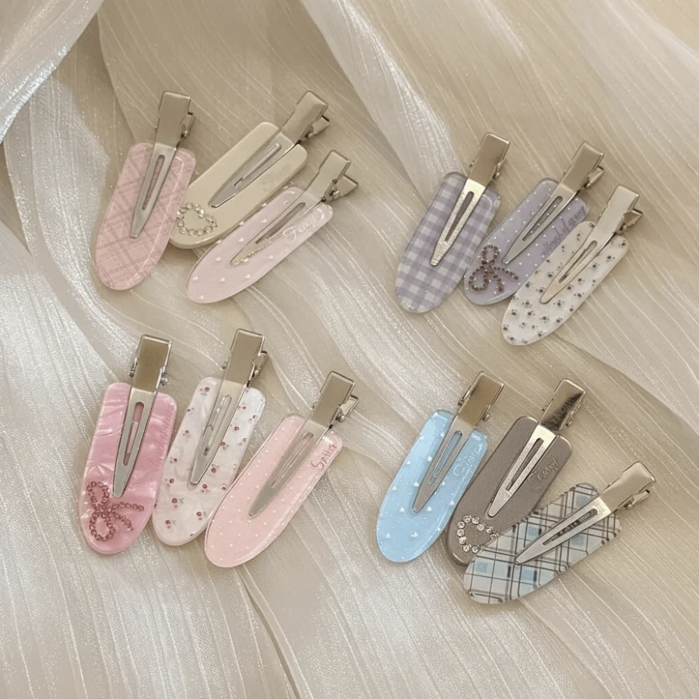 Lot de 3 pinces à cheveux sans pli, sans couture, avec strass, imprimées, colorées, pour franges latérales, accessoires capillaires pour filles