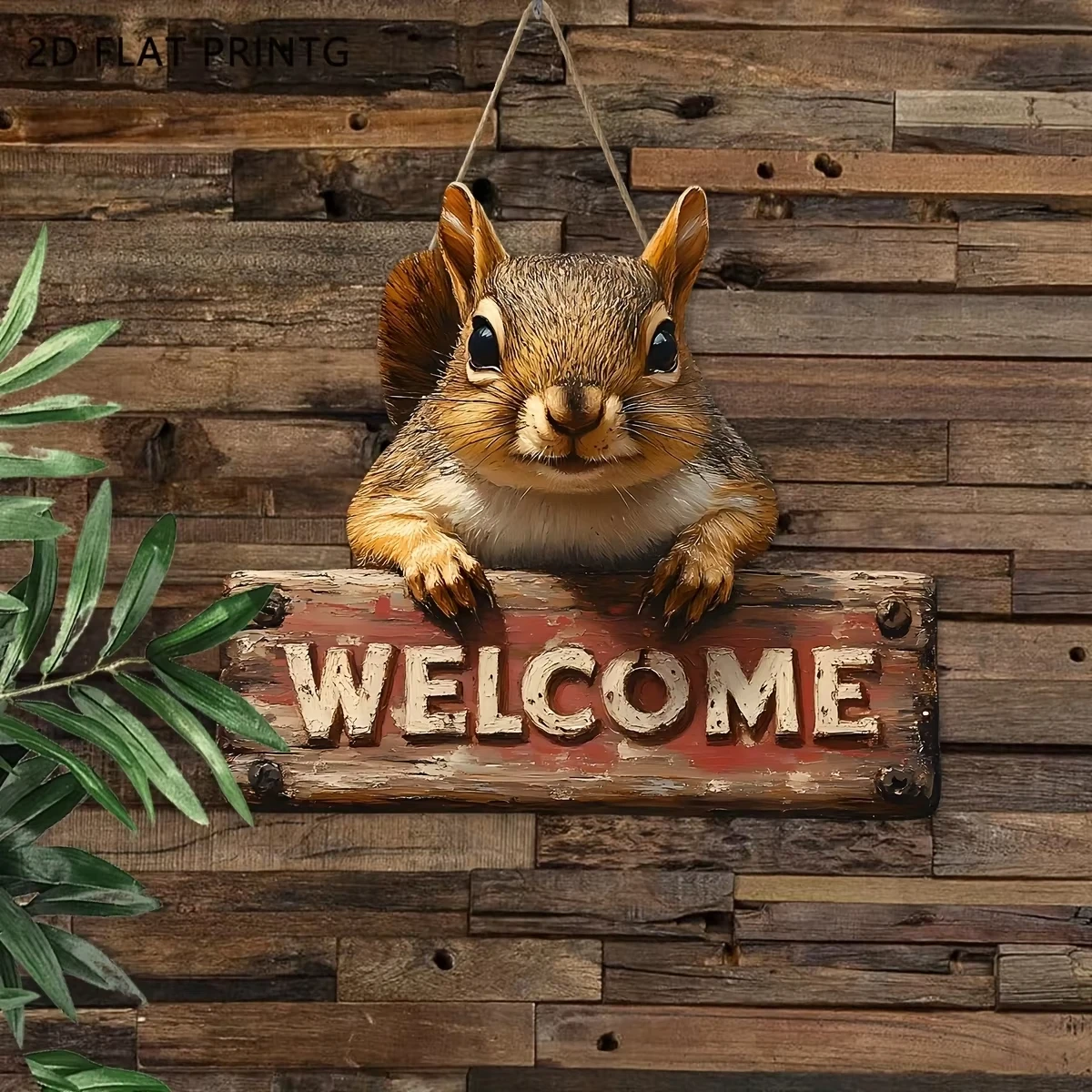 Squirrel Hamster Welcome Guest Wooden Print, Irregular Wood Plaque 2D Flat Print Wall Decor Home Shop Welcome Door Hanging