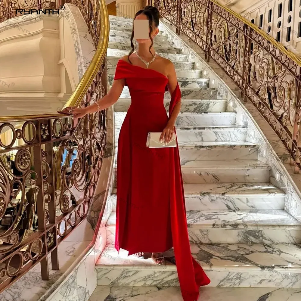 Ryanth Formal Evening Dresses Women Red One Shoulder Prom Dresses vestidos de novia Stain Celebrity Dress فساتين السهرة2024