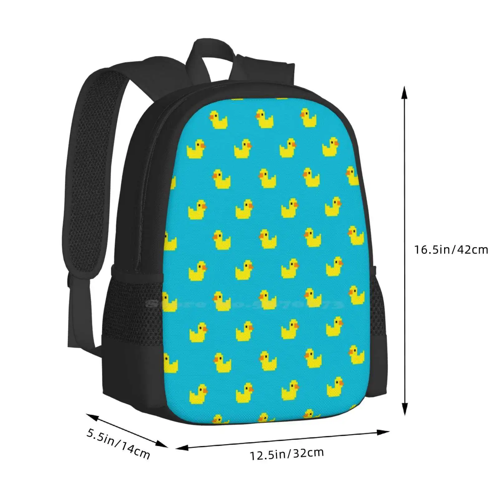 Ducks Backpack For Student School Laptop Travel Bag Ducks Pixel Art Pattern Yellow Blue 8 Bit