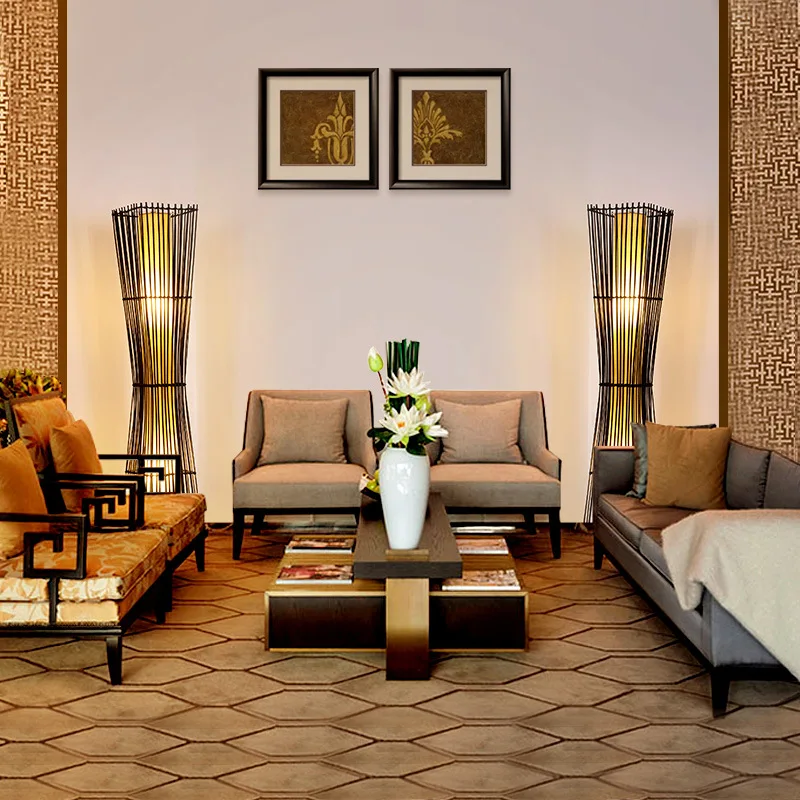 Lampadaire japonais tatami zen, lampe verticale pour salon et chambre à coucher, art chinois en bambou, décoration antique d'asie du sud-est