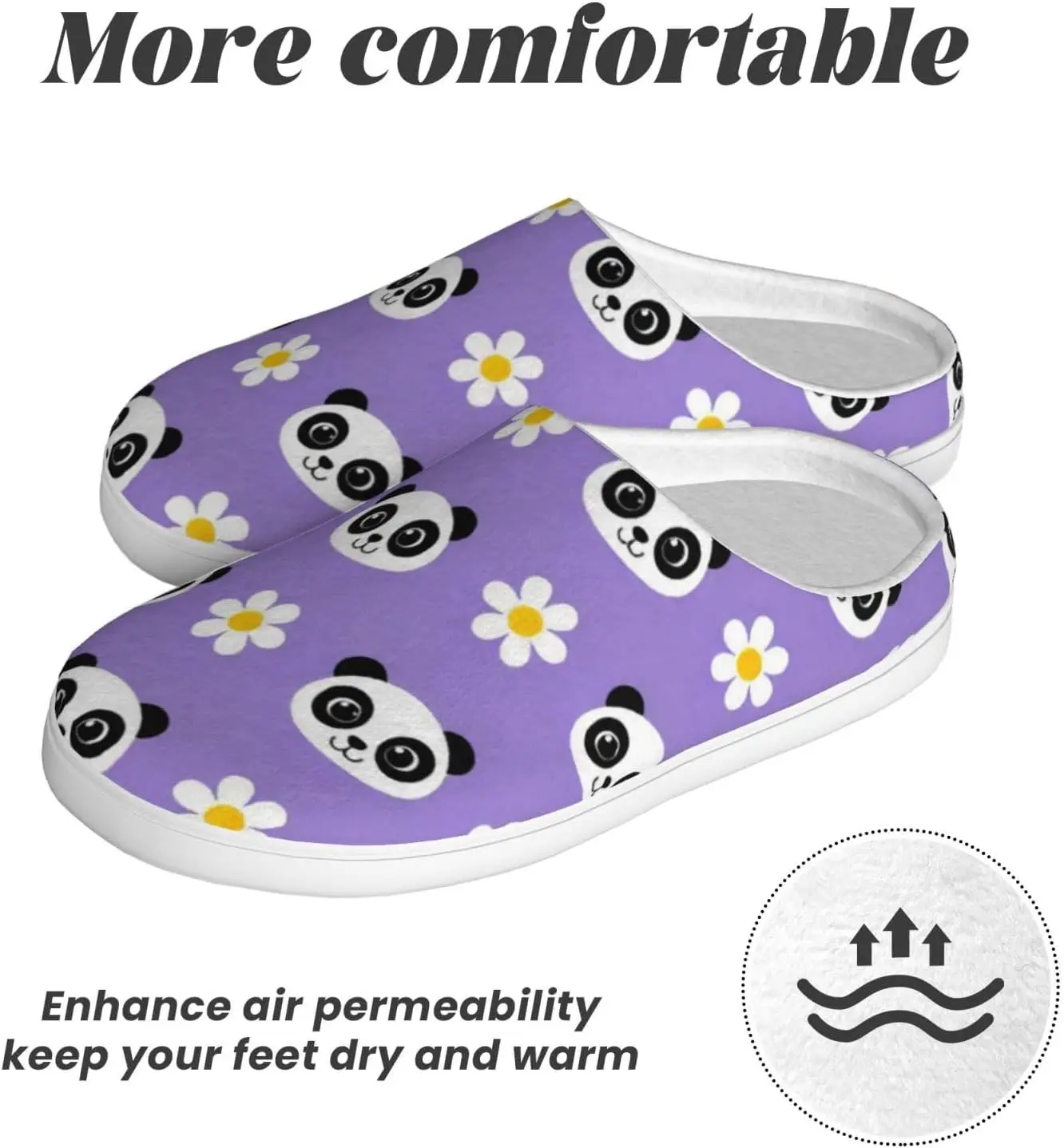 شباشب نسائية مريحة من كارتون باندا مع زهور، شباشب منزلية من القطن الناعم للاستخدام الداخلي والخارجي مع نعل مضاد للانزلاق #5