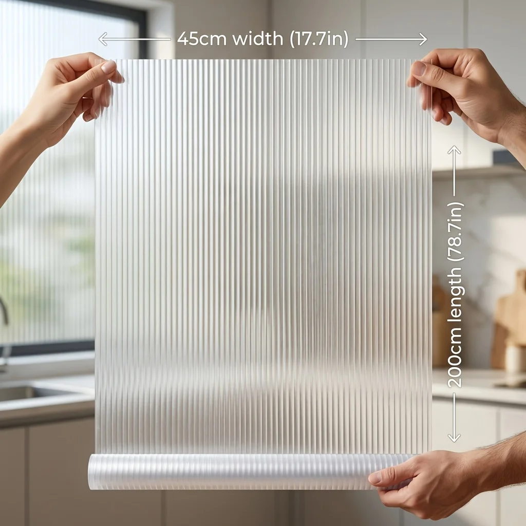 1pc Reeded Glass Window Film Privacy Static Cling, Fluted No Glue Opaque UV Protection for Bathroom Bedroom Office Sash Windows