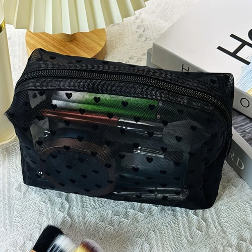 Imagen 2 del producto Bolsa de cosméticos de malla para mujer, bolsa de almacenamiento de viaje para maquillaje, organizador, bolsa de maquillaje para mujer, estuche de belleza portátil pequeño y grande