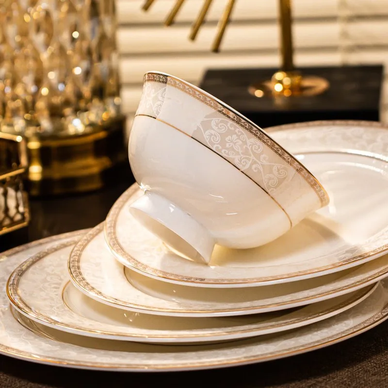 a complete set of light luxury and simple bone china dishes and dishes, a set of household housewarming wedding gifts