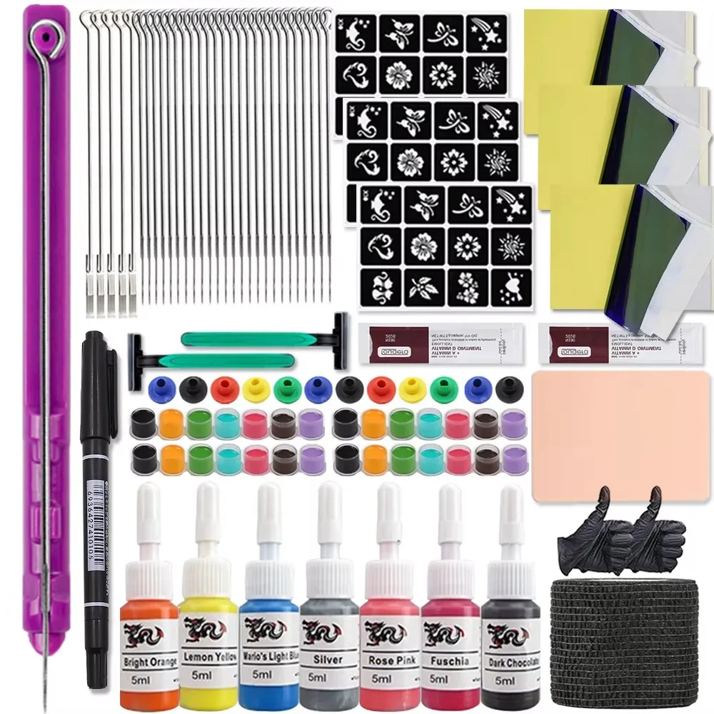 

Complete DIY Hand Poke and Stick Tattoo Kit Tattoo Practice Poke Stick Kit Tattoo Set with Ink Needles Pen for Body Art