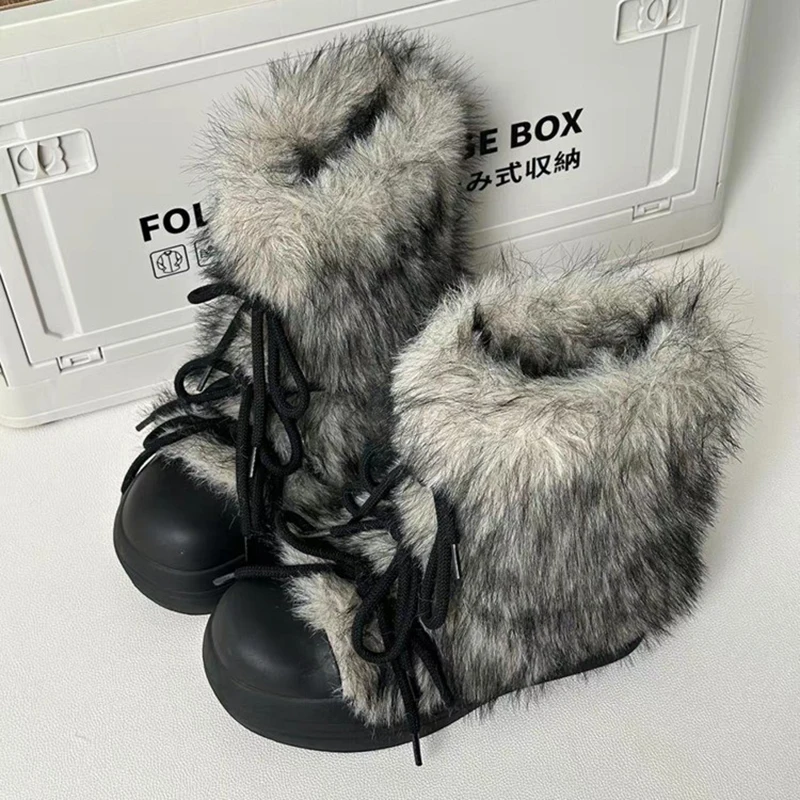 

Thick-soled Versatile Furry Snow Boots Women 2025 Autumn and Winter New Style Plus Velvet and Thickened Fashionable Cotton Shoes