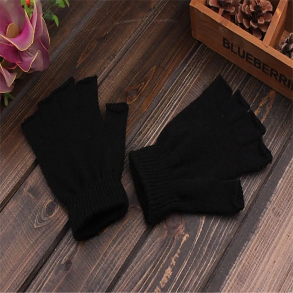 1pair Fashion Warm Stretch Elastic Men/Women Knitted glove Fingerless Gloves Half Finger Warm Black handwear