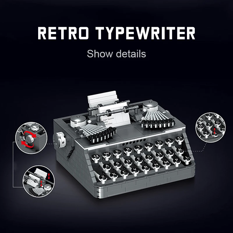 ZHEGAO Vintage Series Micro Particle Building Blocks Typewriter Model Phonograph Classic Telephone Coffee Maker Toy Display Gift