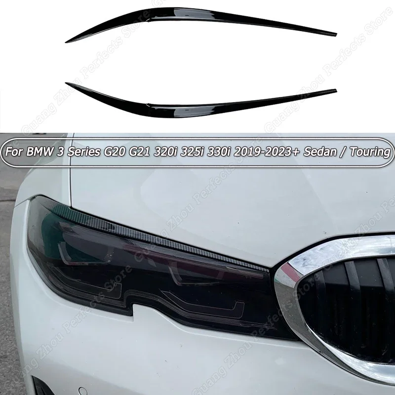 Car Front Headlights Eyebrow Eyelids Sticker Decorative ABS For BMW 3 Series G20 G21 320i 325i 330i 2019-2023+ Sedan / Touring