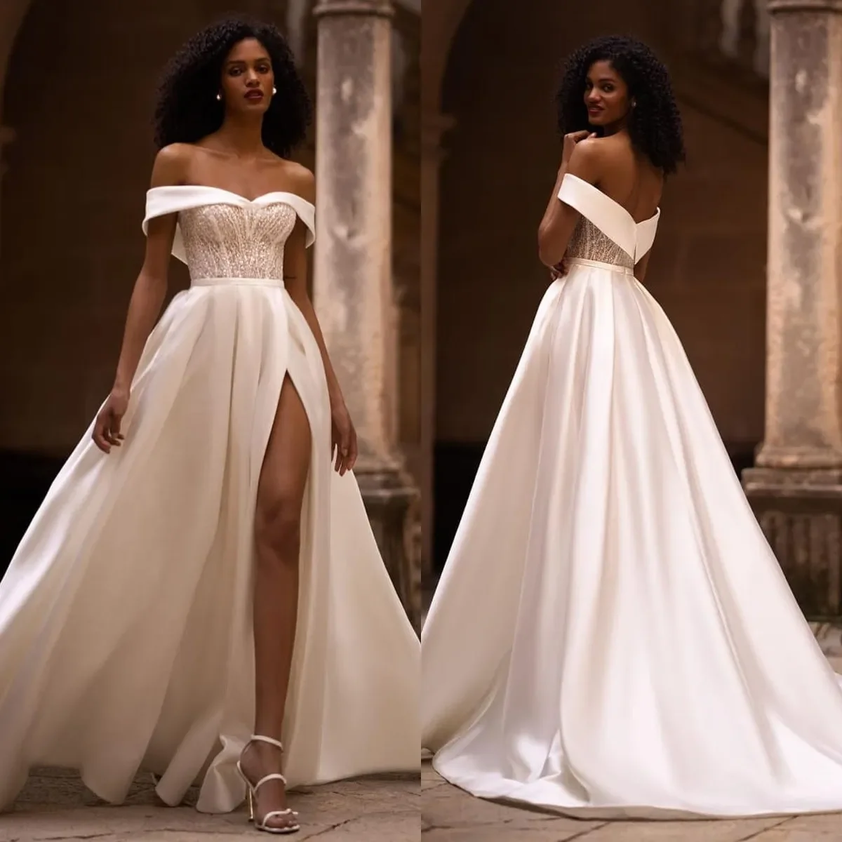 

Elegant and simple A-line luxury wedding dress sexy line neckline backless floor-length romantic wedding bridal party dress