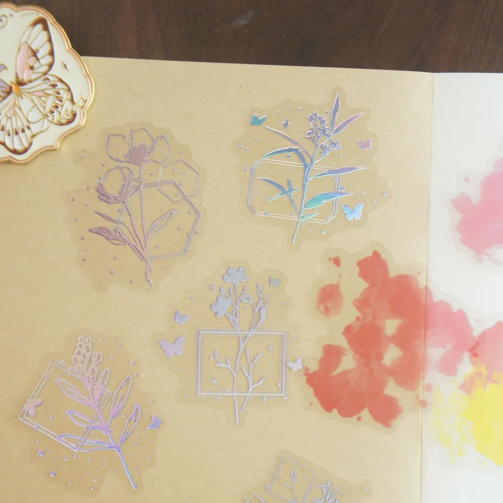 

15pcs PWatercolor Blending Laser Flower Style PVC Sticker Scrapbooking Background DIY Gift Decoration Tag