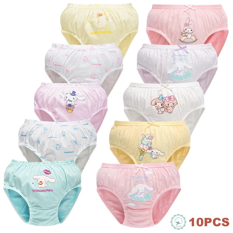 5/10 sztuk bawełnianych majtek dziewczęcych z uroczym nadrukiem Cinnamoroll i Lovely Melody, dziecięca bielizna trójkątna, miękkie majteczki dla dziewczynek