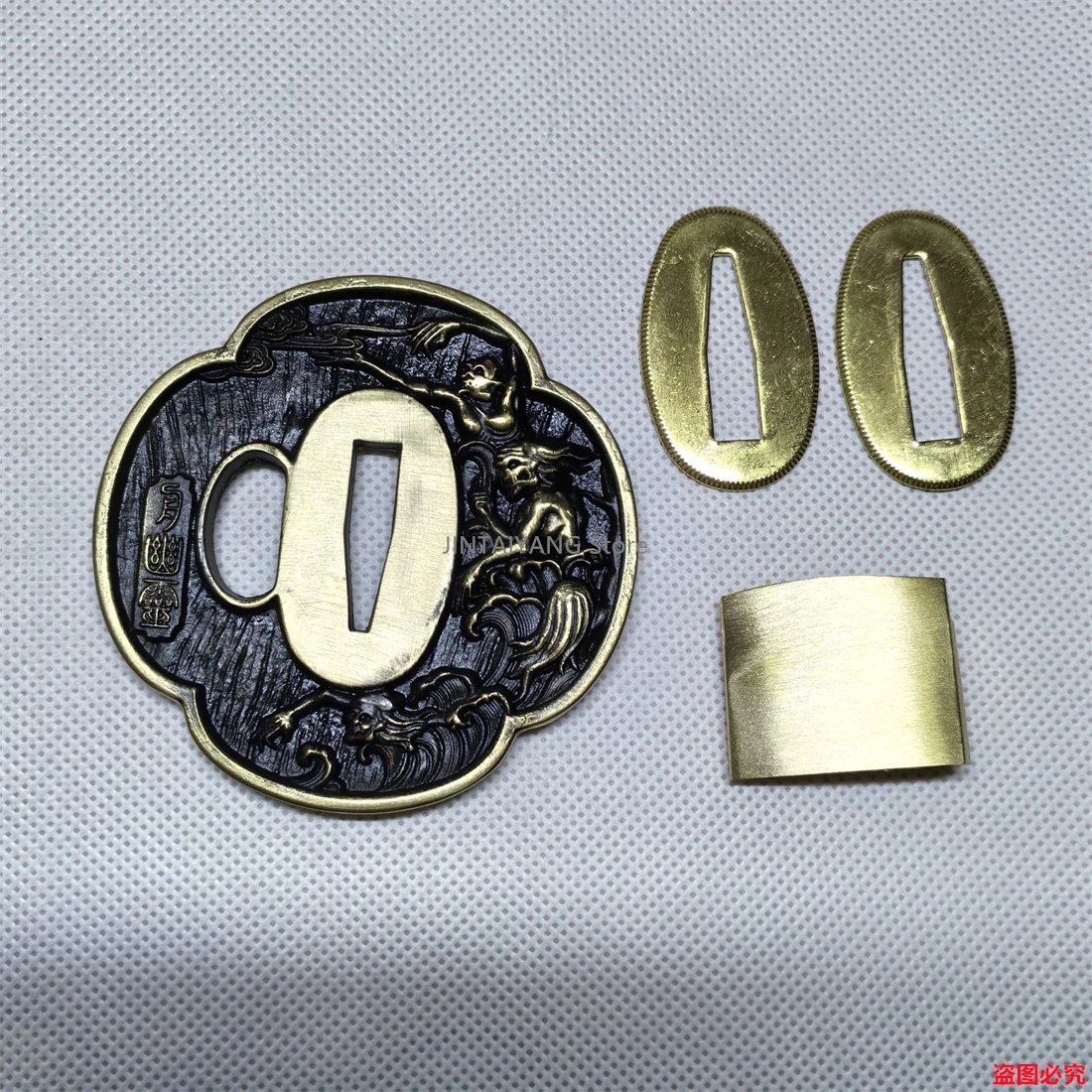 Brass Tsuba Habaki Seppas Fitting For Japanese Sword Katana Parts Nice Copper Carved