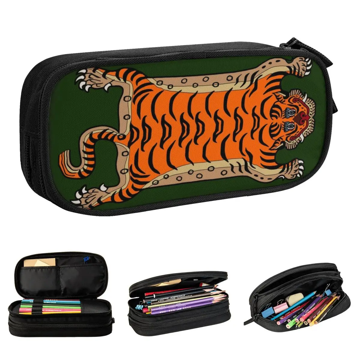 TIGER RUG Green Bath Mat Pencil Cases Pen Pencil Bags Girls Boys Large Storage School Supplies Zipper Pencilcases