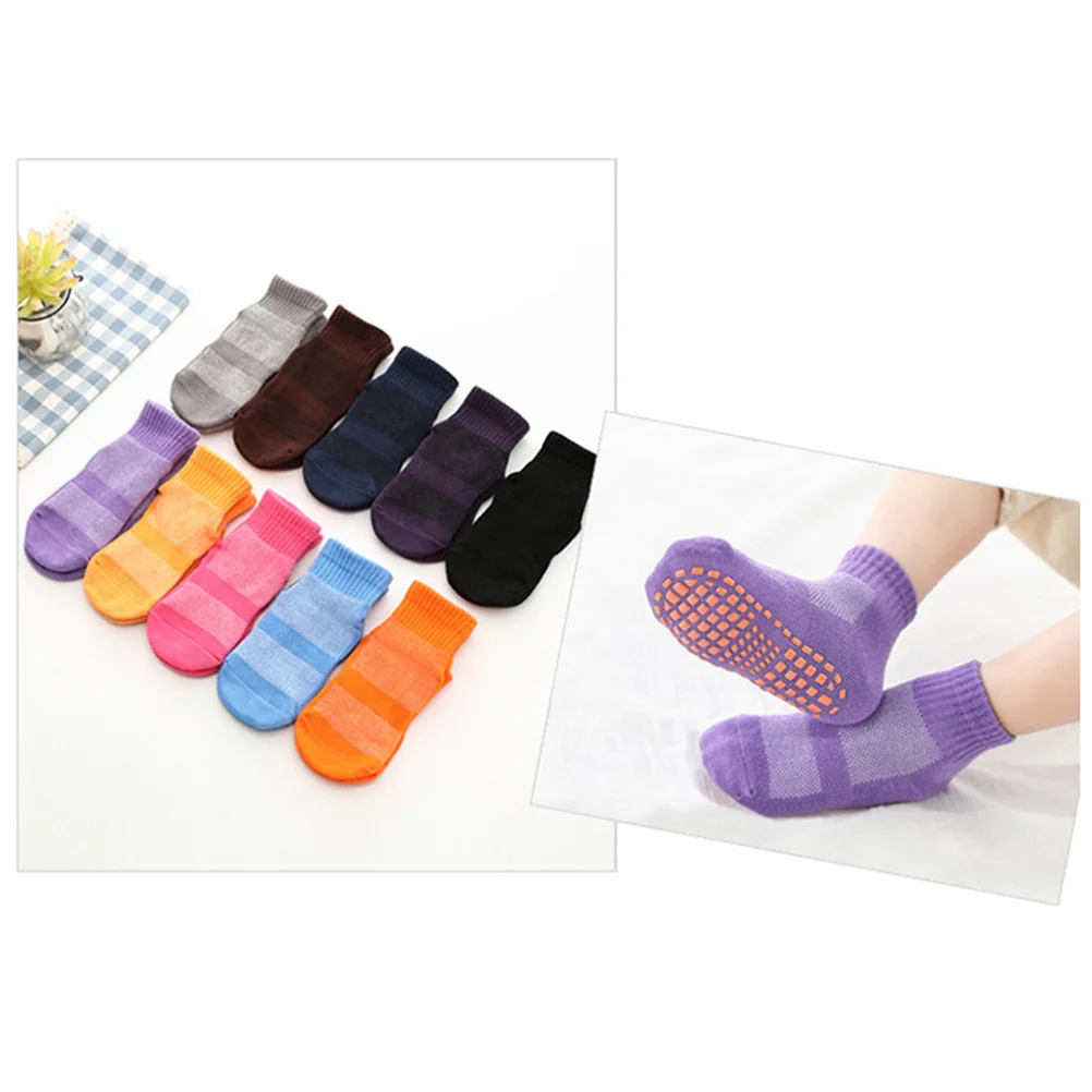 

3pcs Non-Slip Floor Socks 3 Pairs Kids Cotton Trampoline Sock Anti-Slip Sole Dispensing Sports Socks For Children 5-11 Years