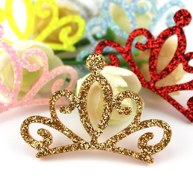 35Pcs 4.8*5.2cm Shiny Gold Powder Crown Felt Appliques For DIY Headwear Hairpin Crafts Decoration Ornament Accessories