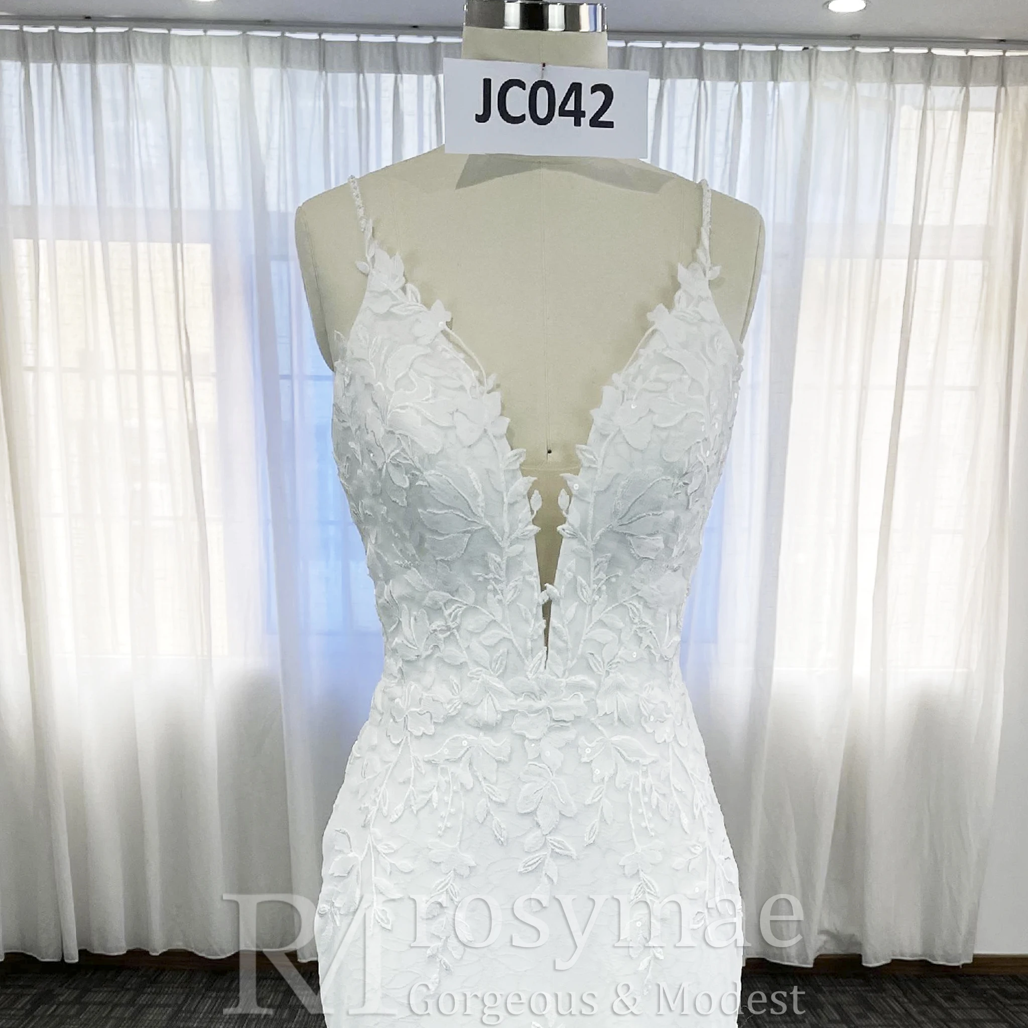 Rosymae Kanten Zeemeermin Trouwjurk met V-hals en Spaghettibandjes Elegante Bruidsjurk voor Vrouwen JavaScript Aixе