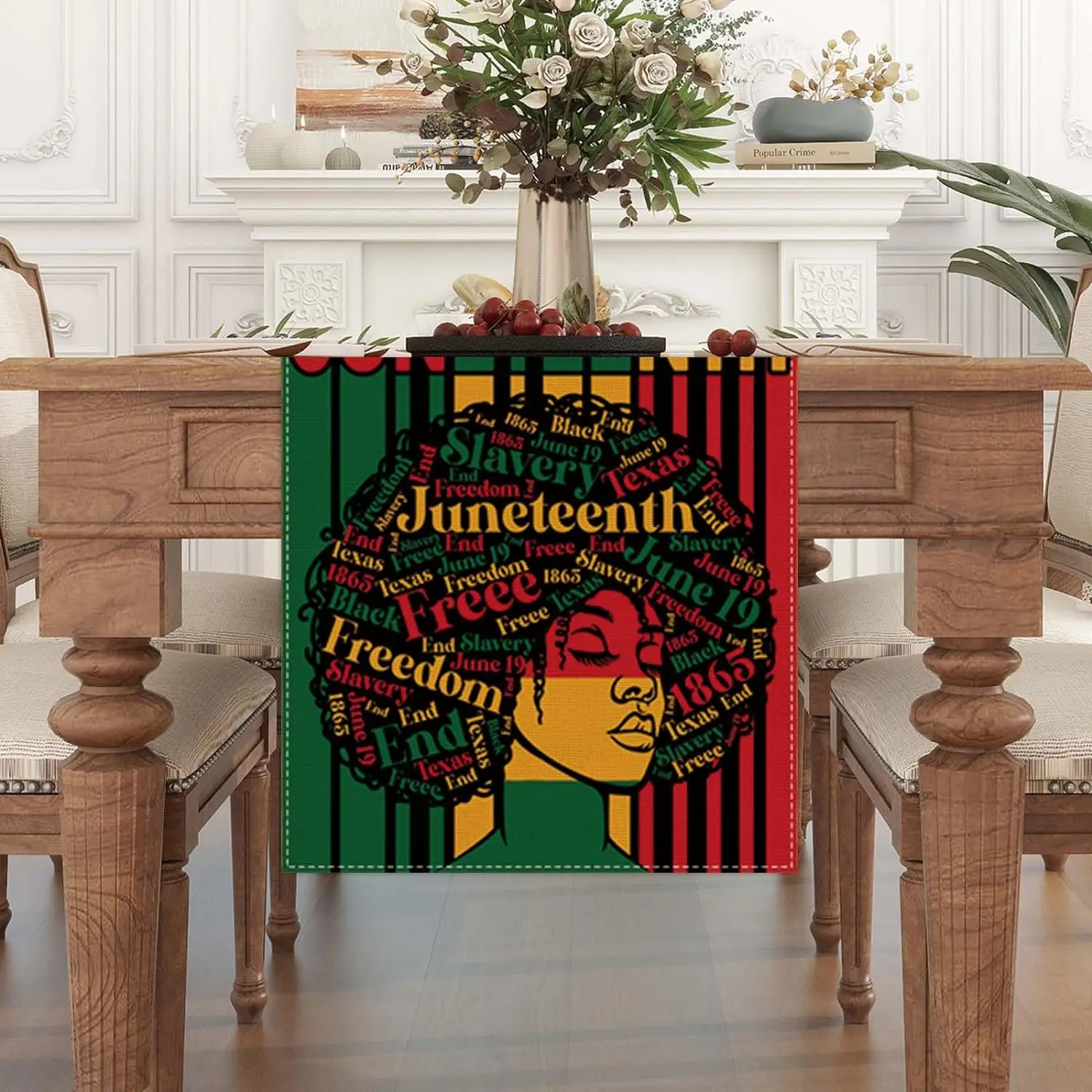 Red Yellow Green Juneteenth Linen Table Runners African American Juneteenth Black History Month Decor Home Holiday Party Decor