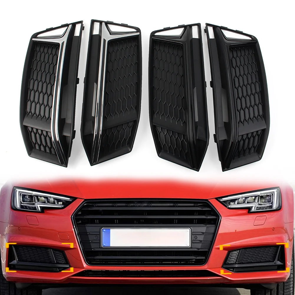 

2Pcs/Pair Car Front Bumper Honeycomb Fog Light Grille Cover For Audi A4 B9 S-Line S4 2016 2017 2018