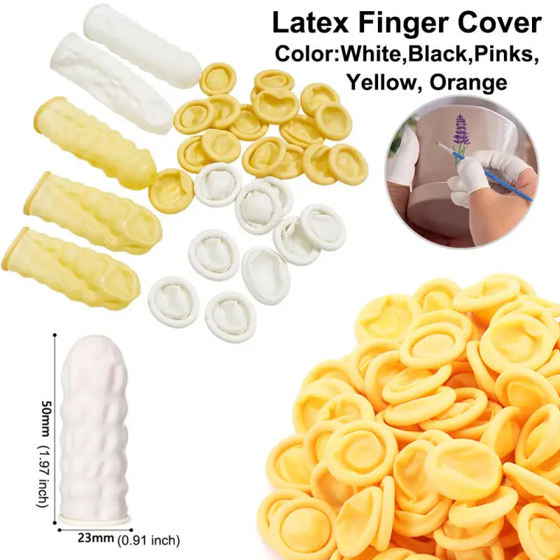 100-300PC Multicolor Disposable Finger Cots Anti Slip Latex Powder Free Rolled Edge Finger Cots Beauty Hairdressing Tattoo Tools