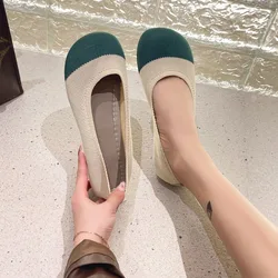 Women Flats Holes Ballet Shoes Patchwork Knits Loafer Flat Heel Square Toe Espadrilles Female Spring Autumn Sneaker