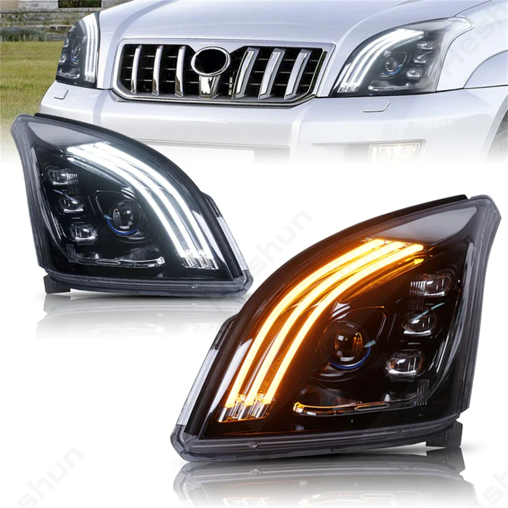 Pair LED Headlights For 2003-2004 2005 2006 2009 Toyota Land Cruiser Prado 120 Headlight Front Lights Turn Signal DRL Head Lamp