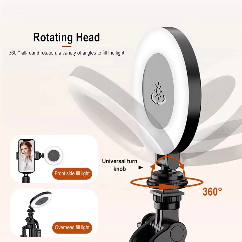 Phone Fill Light 48 LED Mini Selfie Light 400mAh Rechargeable Rotation Ambient Lighting for Live Stream Video Photography Makeup