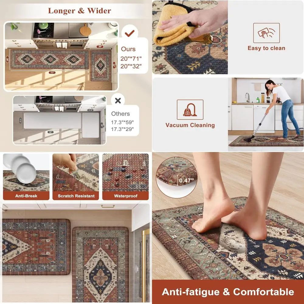 

Нескользящие водонепроницаемые кухонные коврики из 2 предметов, коврики из пены с эффектом памяти для раковины, стирки, офисного стола, красные 20x71 + 20x32