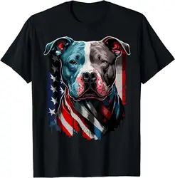 American Pitbull Terrier USA Flag Patriotic Dog T-Shirt for Men Women Cotton Short Sleeve Graphic T Shirts Lightweight