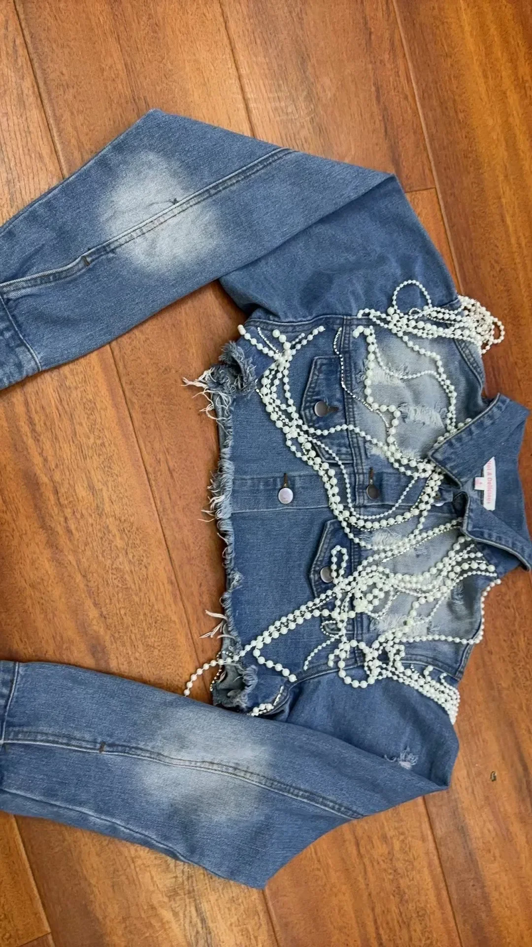 Veste en jean à manches longues avec chaîne de perles pour femmes, col rabattu, manteau déchiré, simple boutonnage, rue, INS, Y, 2024, 2024