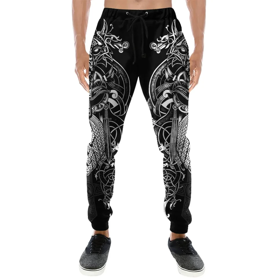 Pantalones de chándal casuales para hombres, pantalones largos con estampado 3d de tatuaje de cuervo de Odin, pantalones de calle Vintage, ropa de Joggers de moda Harajuku Y2k