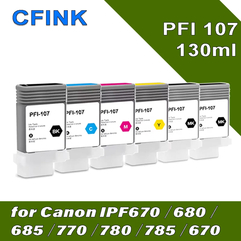 

CFINK PFI-107 PFI107 Перезаряжаемый картридж с красящими чернилами для Canon IPF670 IPF680 IPF685 IPF770 IPF780 IPF785 130 мл 6 цветов