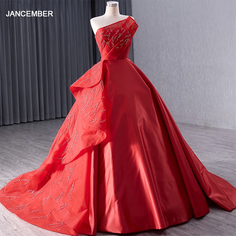 Jancember Perfect Surprise Price Evening Dress for Women 2024 Satin Sleeveless Beading Lace Up فستان سهرة RSM241010