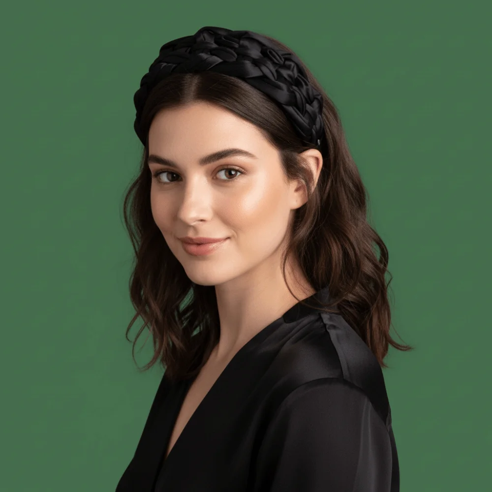 

Elegant Satin Braided Hairband Padded Design Wide Black Headband Korean Style Thickened Women Head Hoop Ladies