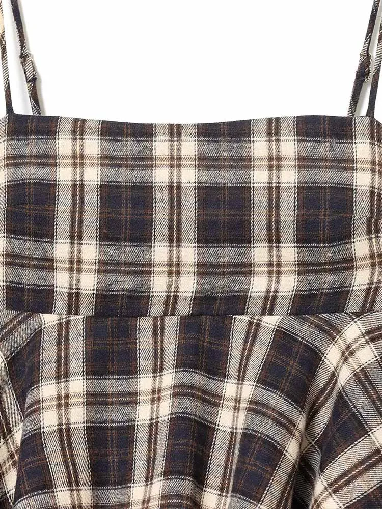 Estilo europeu e americano inverno recém chegados moda feminina suspender decote reto em camadas top xadrez decorativo