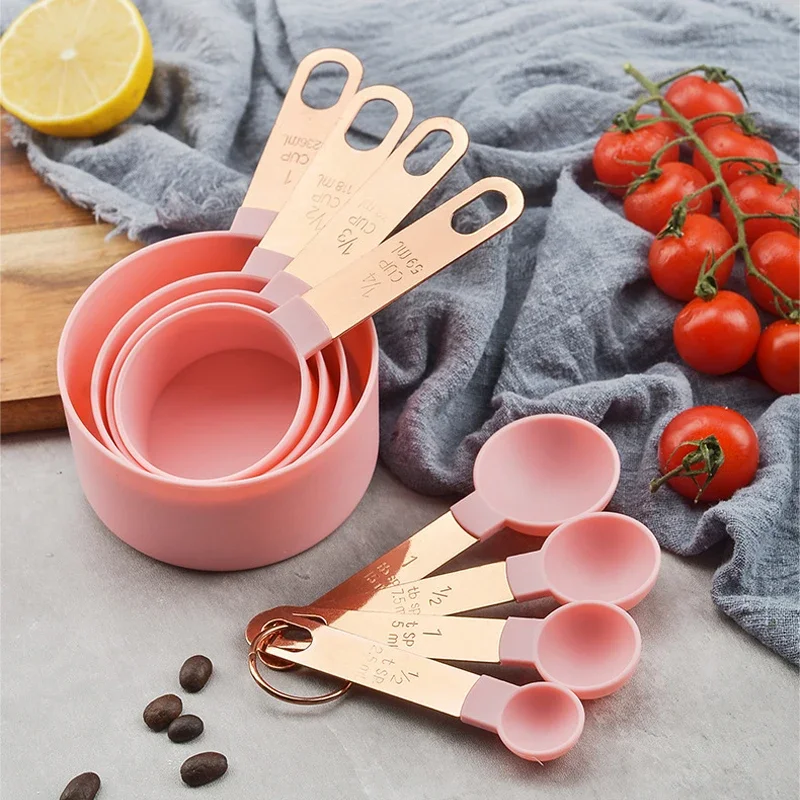 8 pçs copos de medição premium empilhável cozinha colher de medição conjunto plástico leite farinha colher para assar cozinha tempero ferramenta