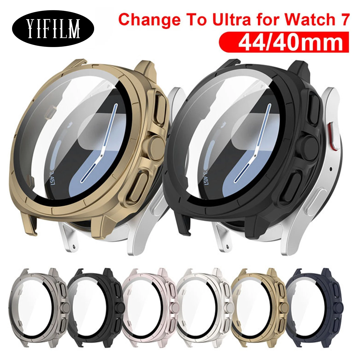 Change To Ultra Glass Case Shell for Samsung Galaxy Watch 7 44/40mm for Watch 7 Ultra 47mmPC Case Screen Protector Upgrade