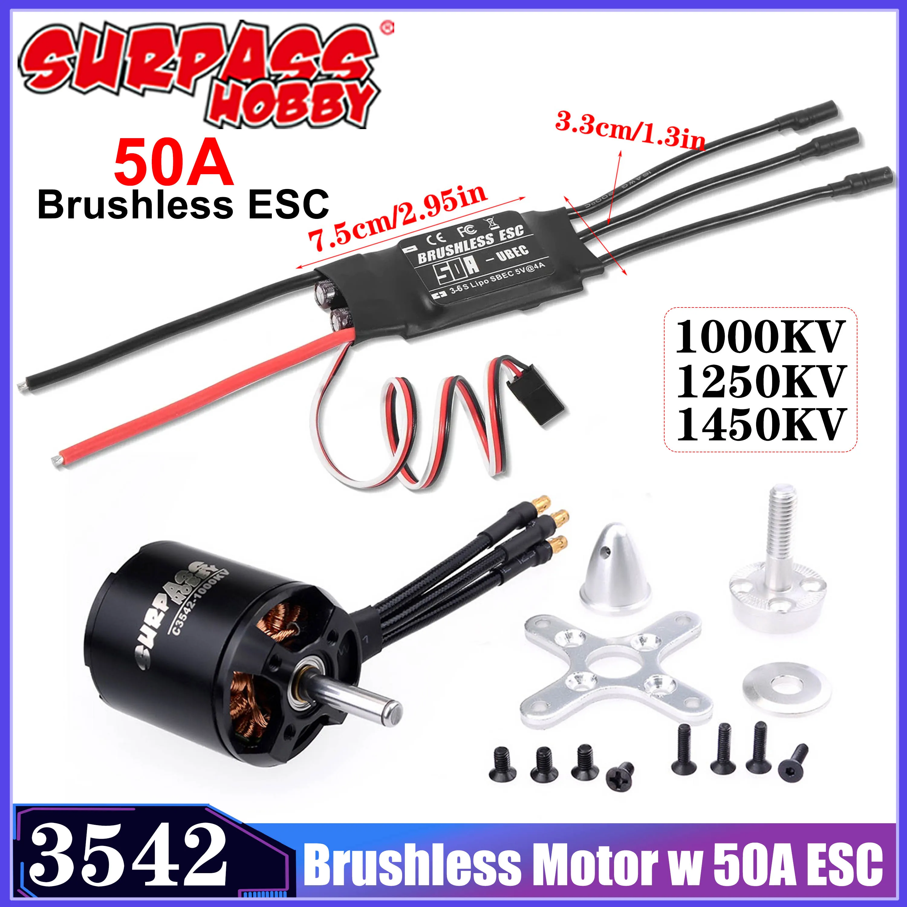 

SURPASS HOBBY C3542 Outrunner Бесщеточный двигатель 1000KV 1250KV 1450KV с 50A ESC для RC FPV дрона с неподвижным крылом, детали самолета