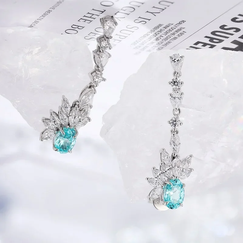 

RUIF Hot Sale 14.662ct Lab Grown Paraiba Sapphire Earrings S925 Silver Engagement Women