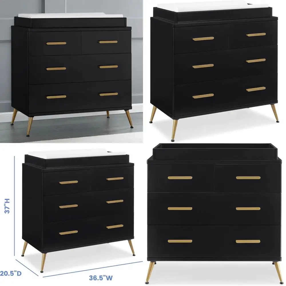 

Комод Sloane с 4 ящиками, регулируемыми крышками и взаимосвязанным дизайном, черный с бронзой