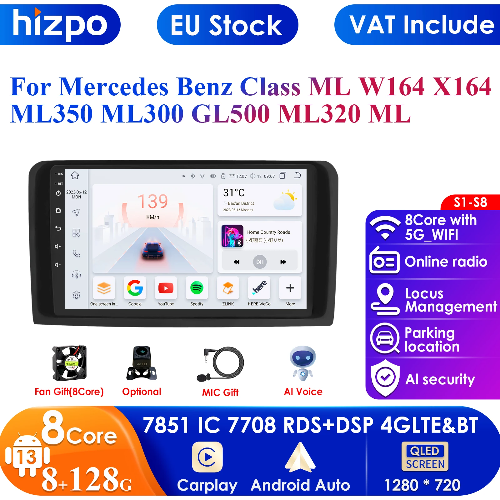 For Mercedes Benz W164 ML GL 2005 - 2012 Car Radio Multimedia Video Player Navigation 2 Din Android 13 Autoradio CarPlay Stereo