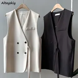 Vests Women Simple Irregular Coat Loose Elegant Office Lady British Style Sleeveless Fashion All-match Streetwear Classic Mujer